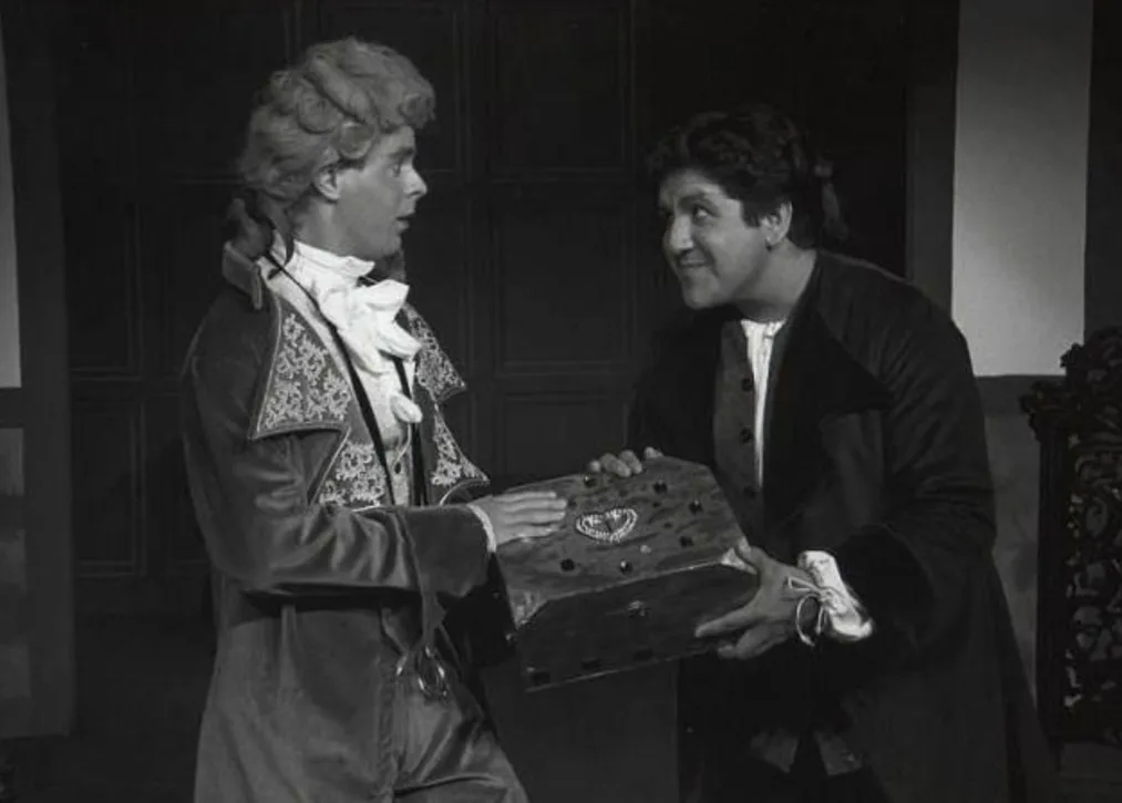 Mark Novak and another actor performing in period costume